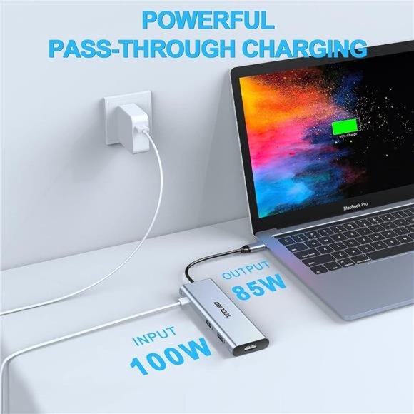 9-in-1 USB C Hub Multiport Adapter, with 4K HDMI, 100W Power Delivery, USB-C - Picture 5 of 6